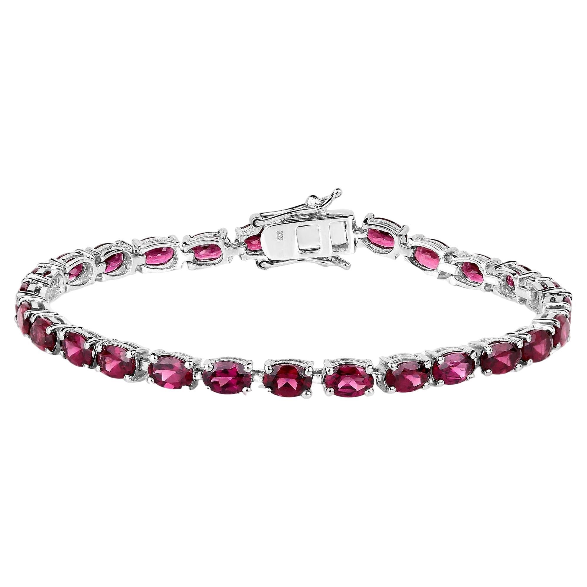 Natural Rhodolite Garnet Tennis Bracelet 15 Carats Sterling Silver For Sale