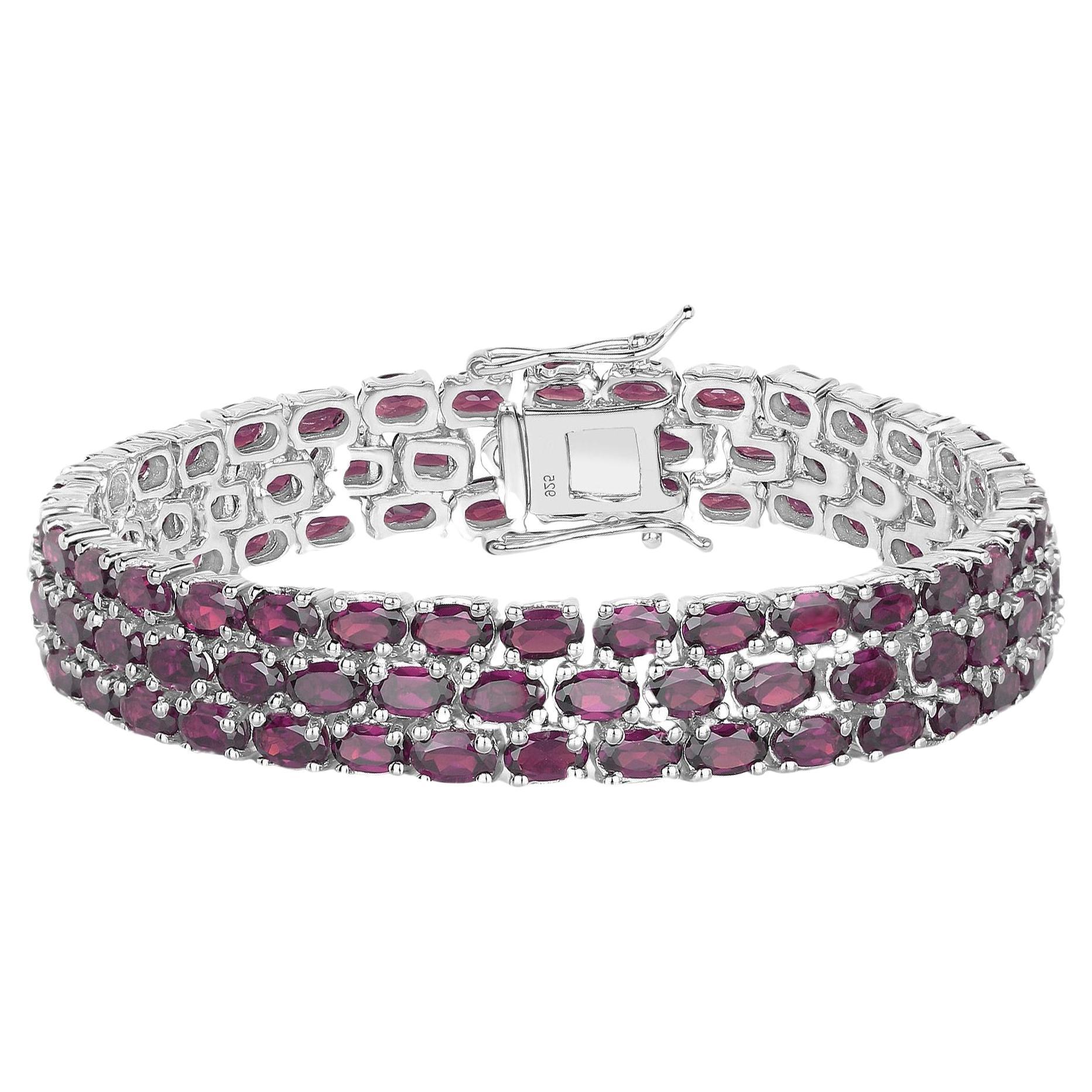 Breites Tennisarmband aus natürlichem Rhodolith und Granat 31 Karat 110 Edelsteinen
