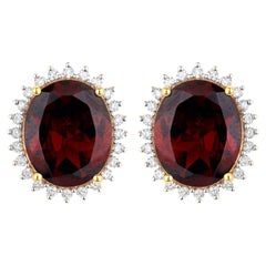 Orecchini a perno di rodolite naturale Diamante aureolato 8,15 Carati Oro 14K