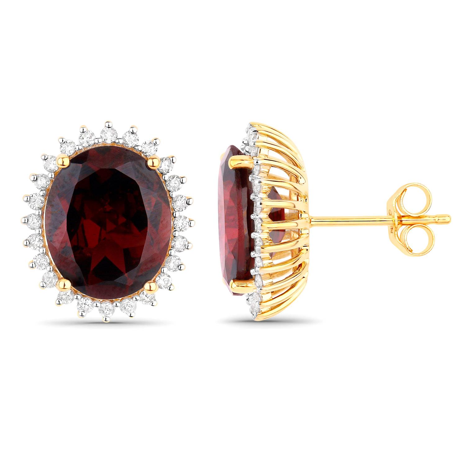 Oval Cut Natural Rhodolite Stud Earrings Diamond Halo 8.28 Carats 14K Gold For Sale