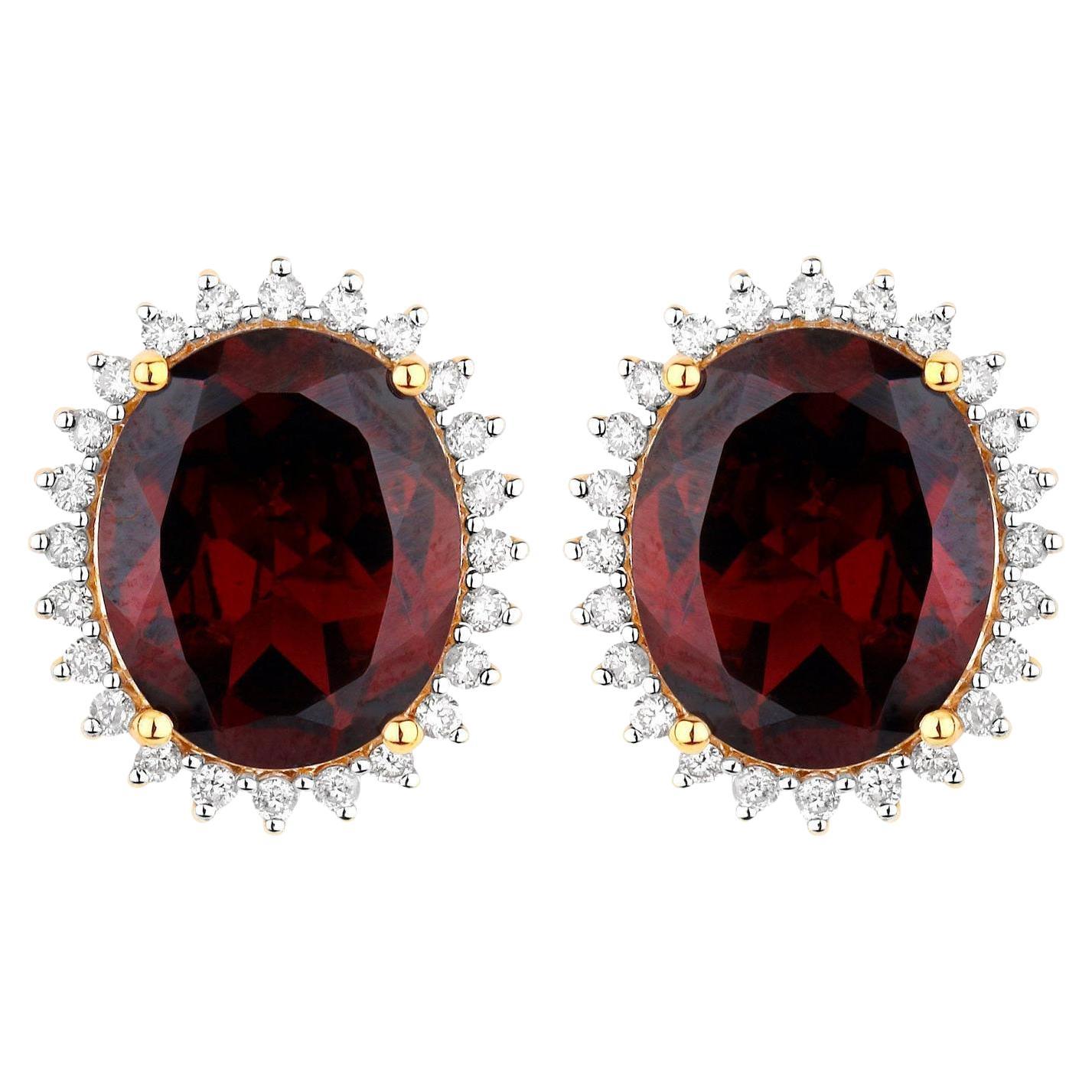 Natural Rhodolite Stud Earrings Diamond Halo 8.28 Carats 14K Gold