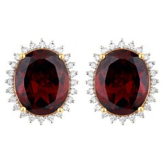 Clous d'oreilles en or 14 carats avec rhodolite naturelle et halo de diamants de 8,28 carats