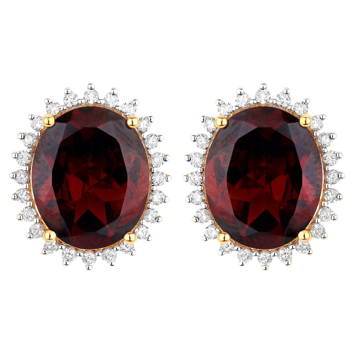 Natural Rhodolite Stud Earrings Diamond Halo 8.28 Carats 14K Gold