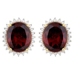Clous d'oreilles en or 14 carats avec rhodolite naturelle et halo de diamants de 8,28 carats