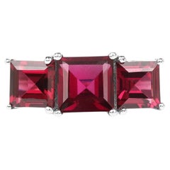 Natural Rhodolite Three Stone Ring 4.9 Carats