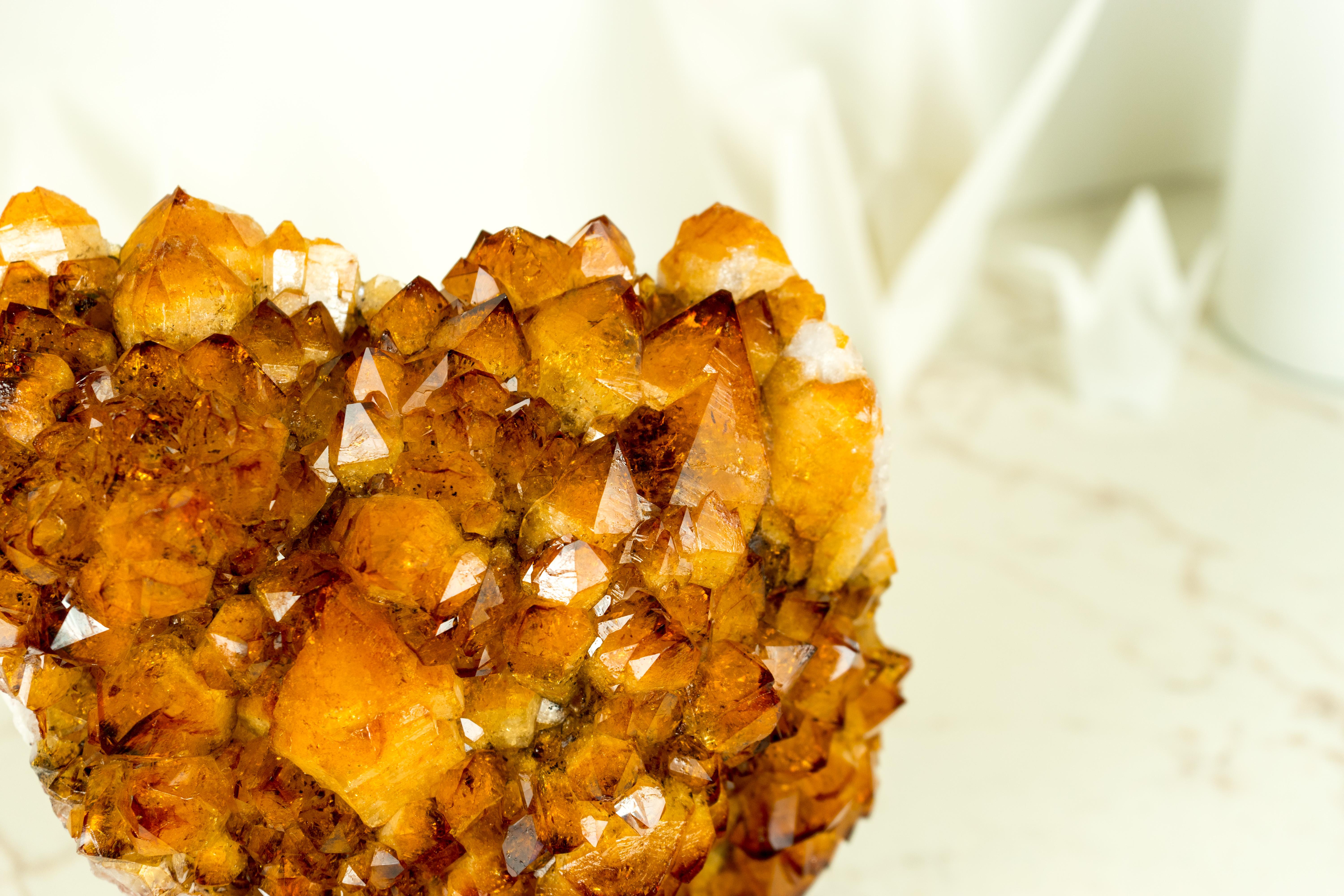Natural Rich Orange Citrine Cluster with AAA Madeira Orange Druzy on Stand In Excellent Condition In Ametista Do Sul, BR