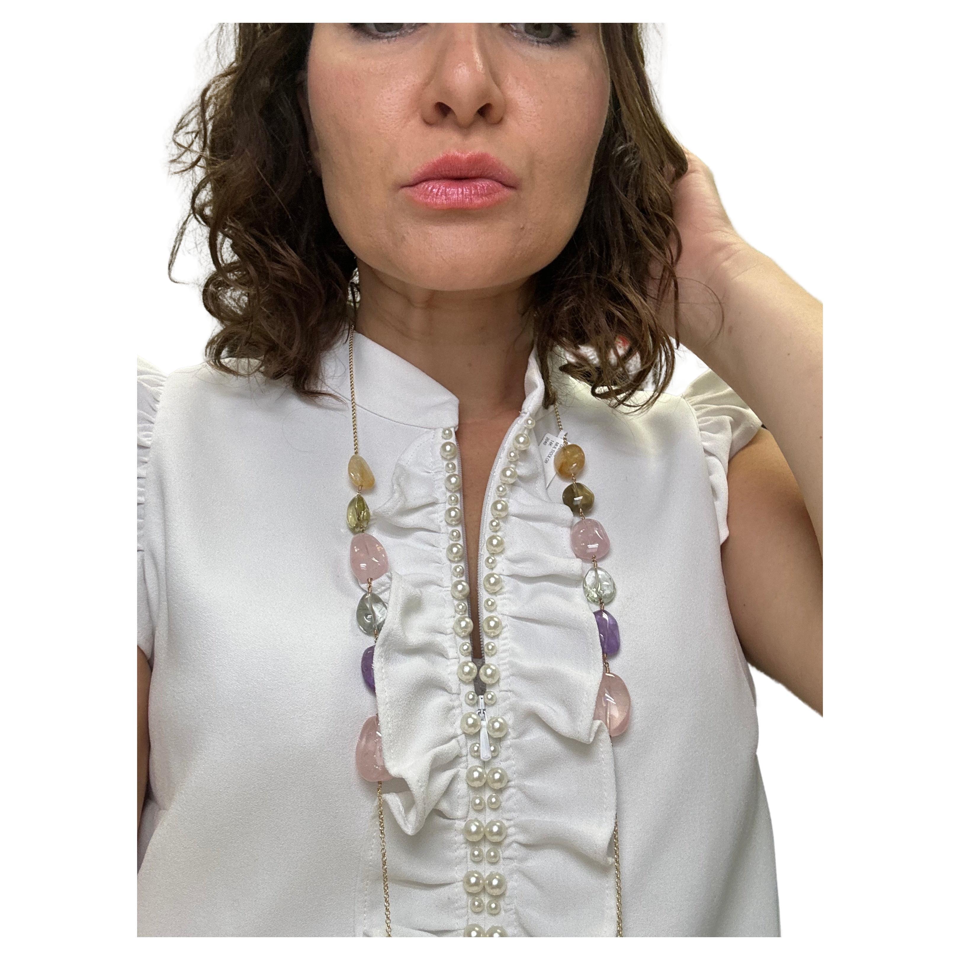 Stunning summer vibrant necklace with natural gemstones in 14KT yellow gold. Can be worn single or double strand.

Certificate of authenticity comes with purchase!

ABOUT US
We are a family-owned business. Our studio in located in the heart of Boca