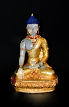 Natural Rock Crystal Buddha Gilt Bronze Statue Tibetan Nepal Authenticity Seal