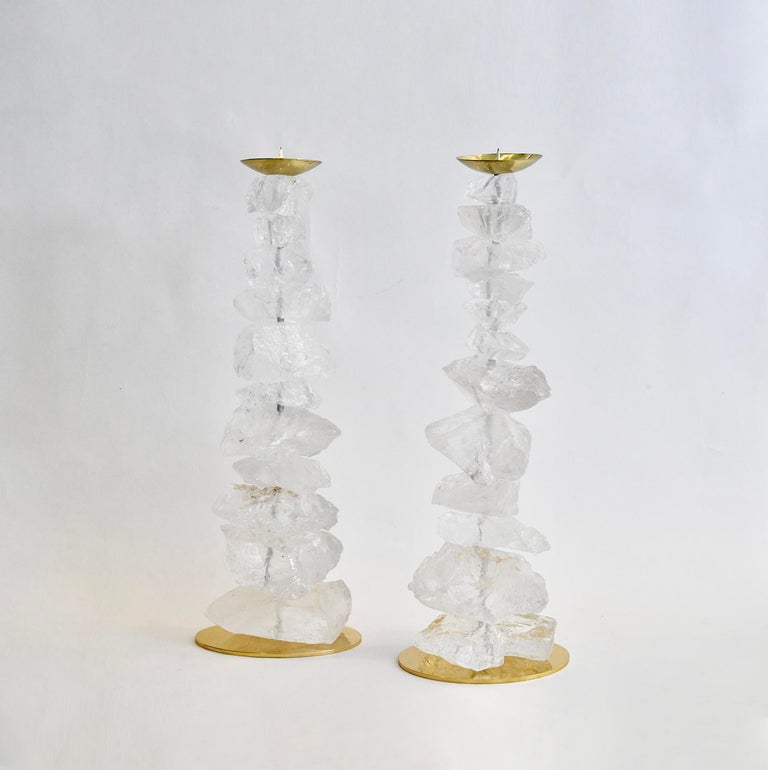 Natural Rock Crystal Candle Holders by Phoenix For Sale at 1stDibs