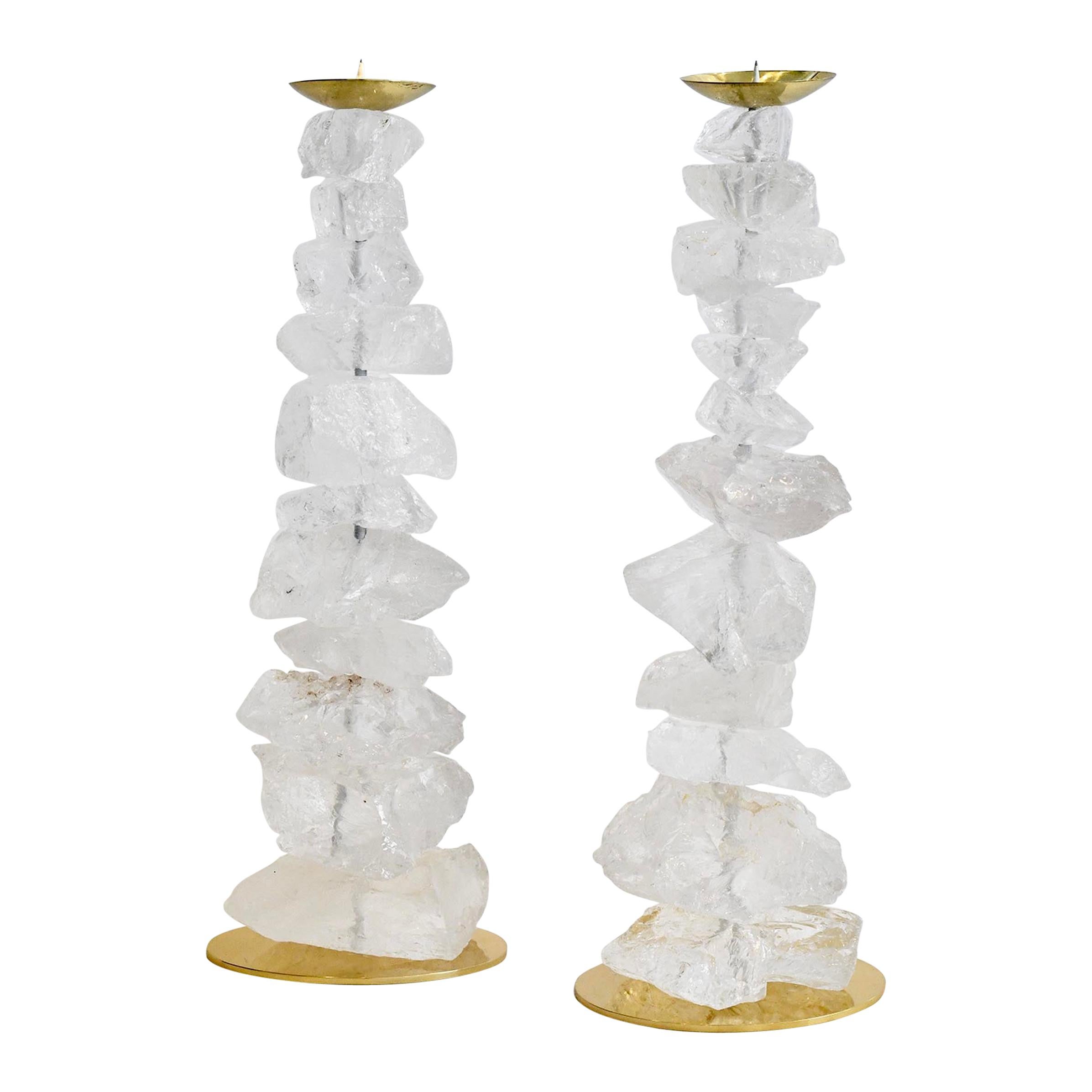 Natural Rock Crystal Candle Holders by Phoenix For Sale