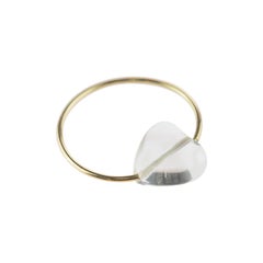 Natural Rock Crystal Heart 18 Karat Yellow Gold Planet Love Boho Band Ring