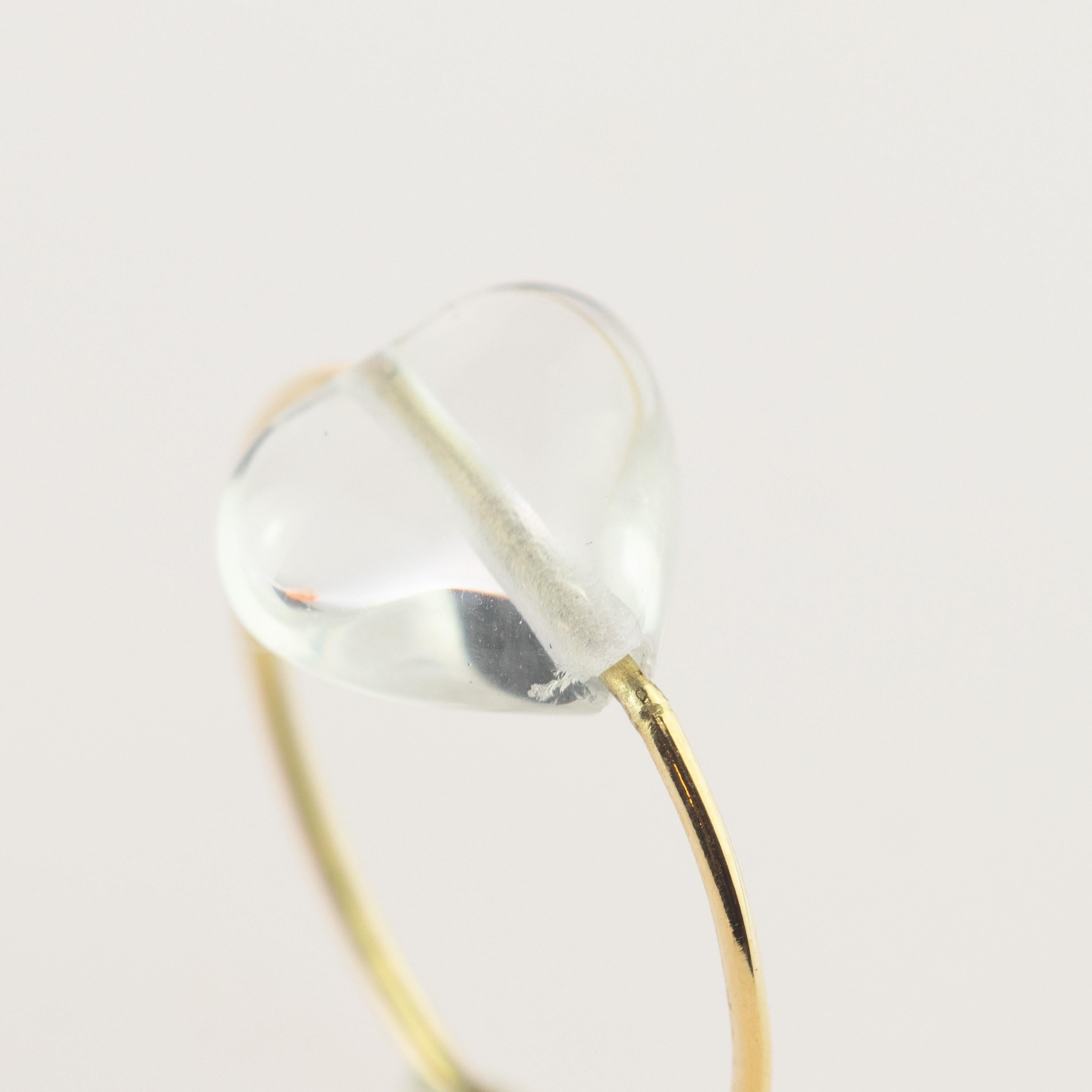 Anillo Boho de Cristal de Roca Natural Corazón de Oro Amarillo de 9 Kilates Planeta Amor Moderno en venta