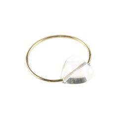 Natural Rock Crystal Heart 9 Karat Yellow Gold Planet Love Boho Band Ring