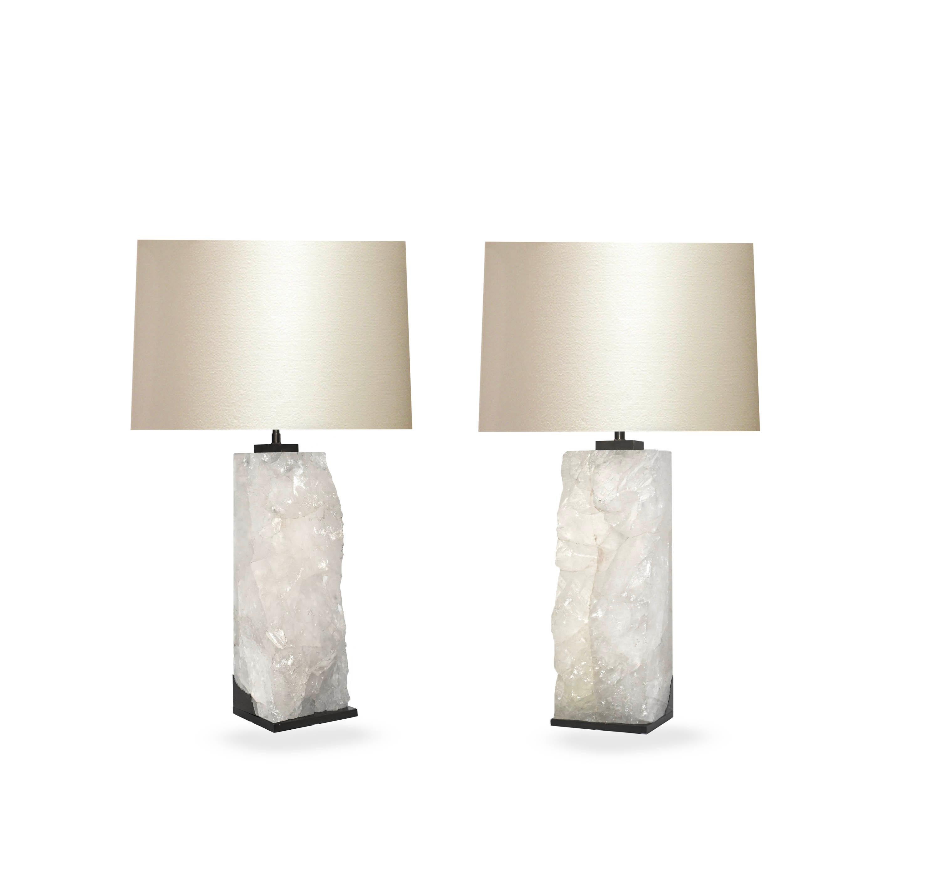 Rare pair of natural rock crystal lamps. Created by Phoenix Gallery, NYC.
To the top of rock crystal: 16
