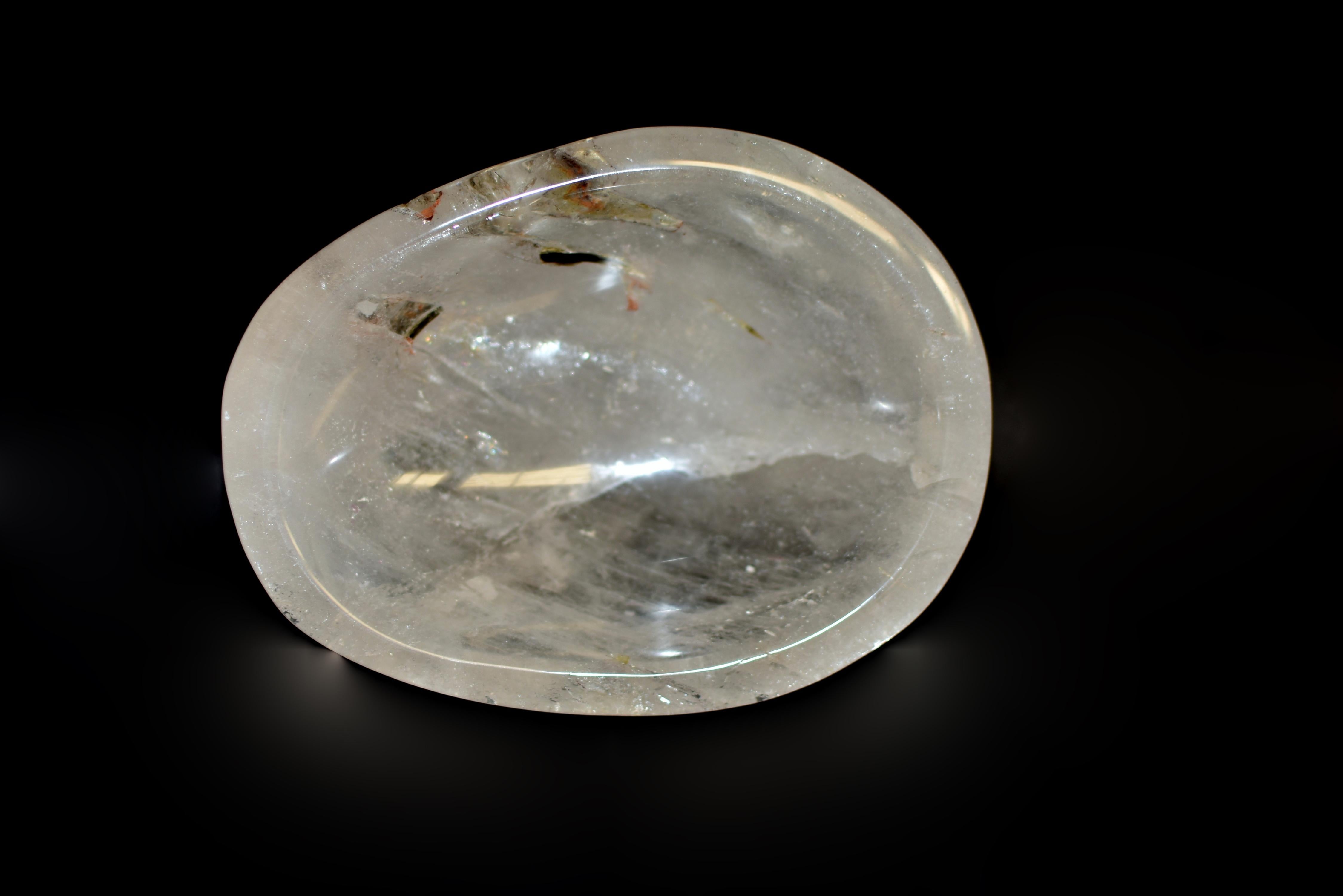 Malagasy Natural Rock Crystal Quartz Bowl with Red Gold Rutile For Sale