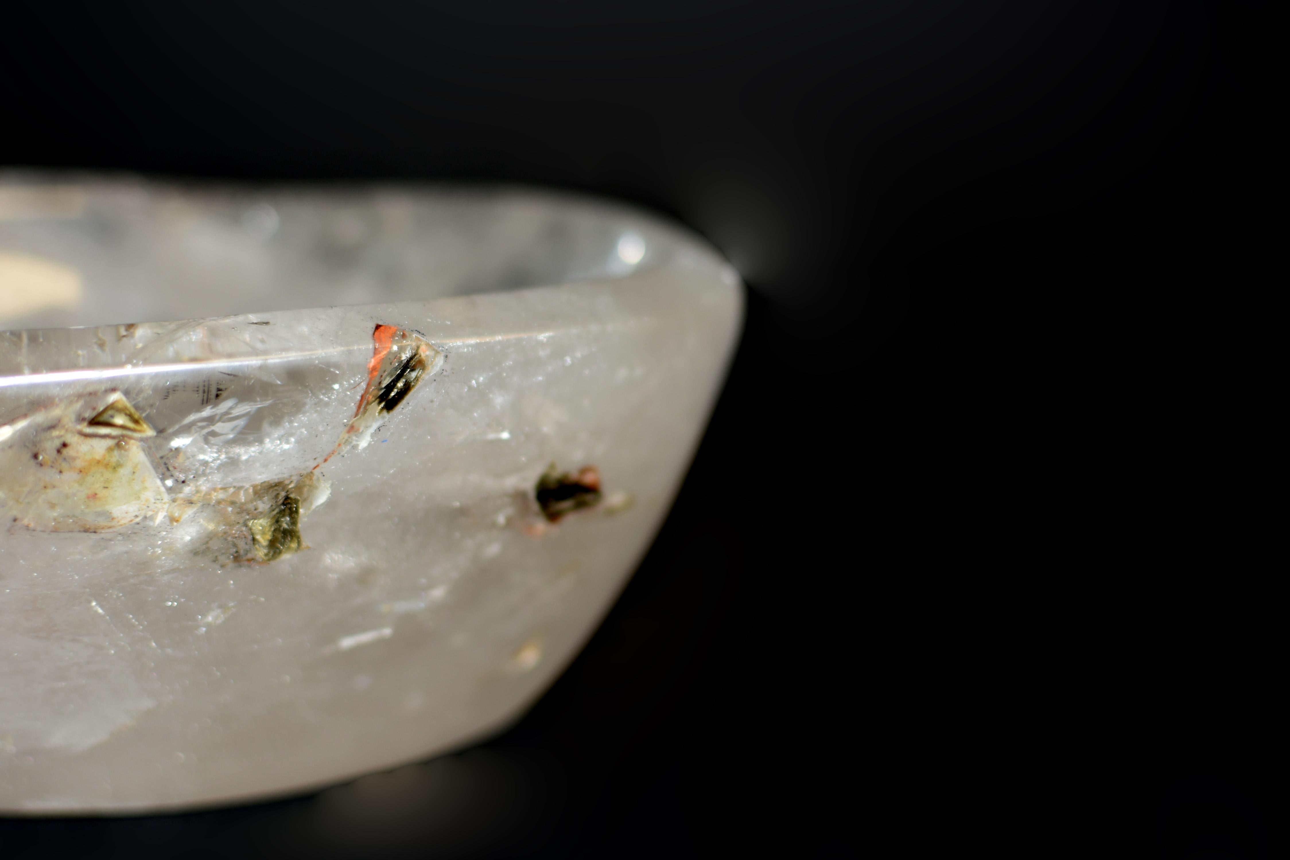 Natural Rock Crystal Quartz Bowl with Red Gold Rutile In Good Condition For Sale In Somis, CA
