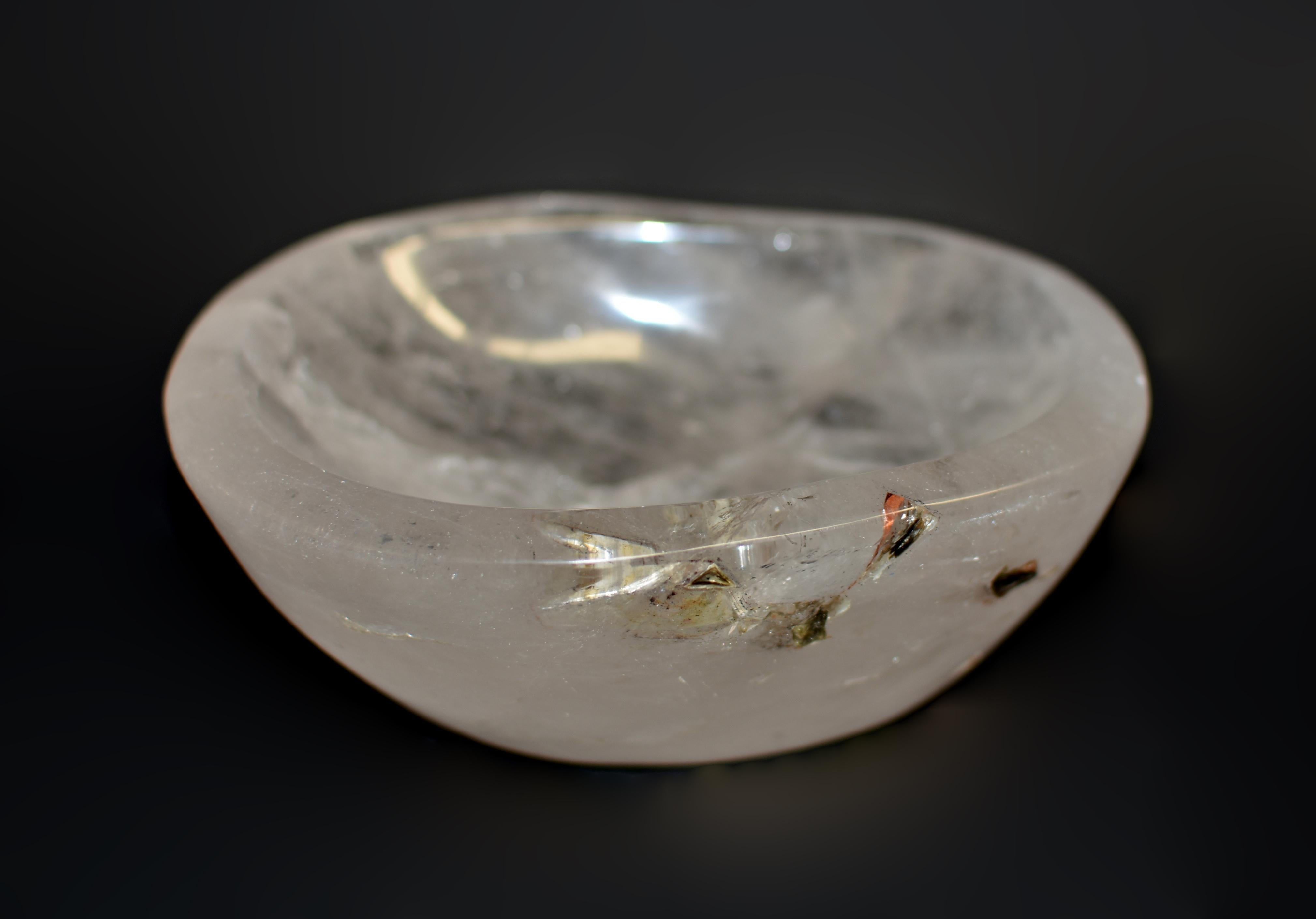 20th Century Natural Rock Crystal Quartz Bowl with Red Gold Rutile For Sale