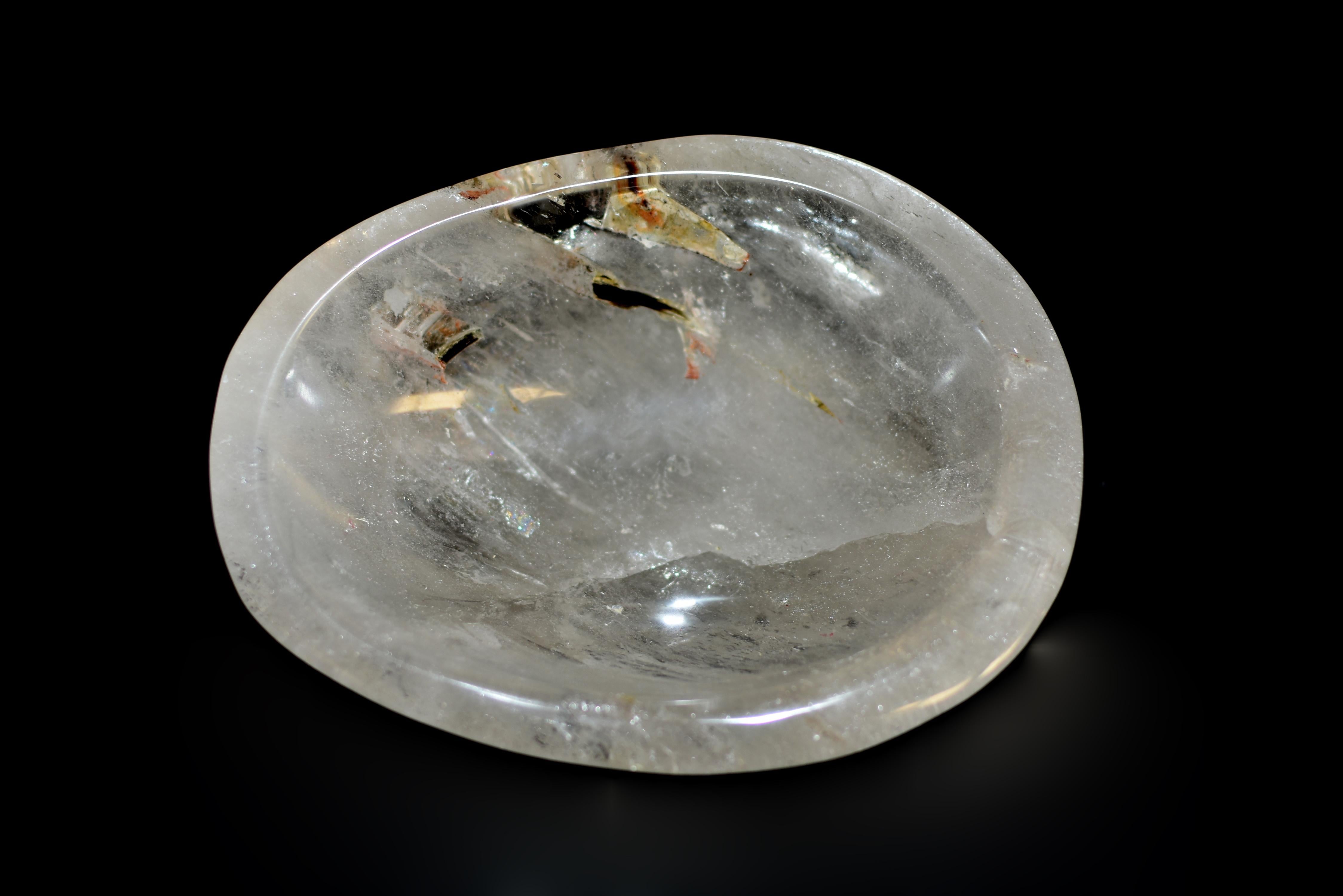 Natural Rock Crystal Quartz Bowl with Red Gold Rutile For Sale 3