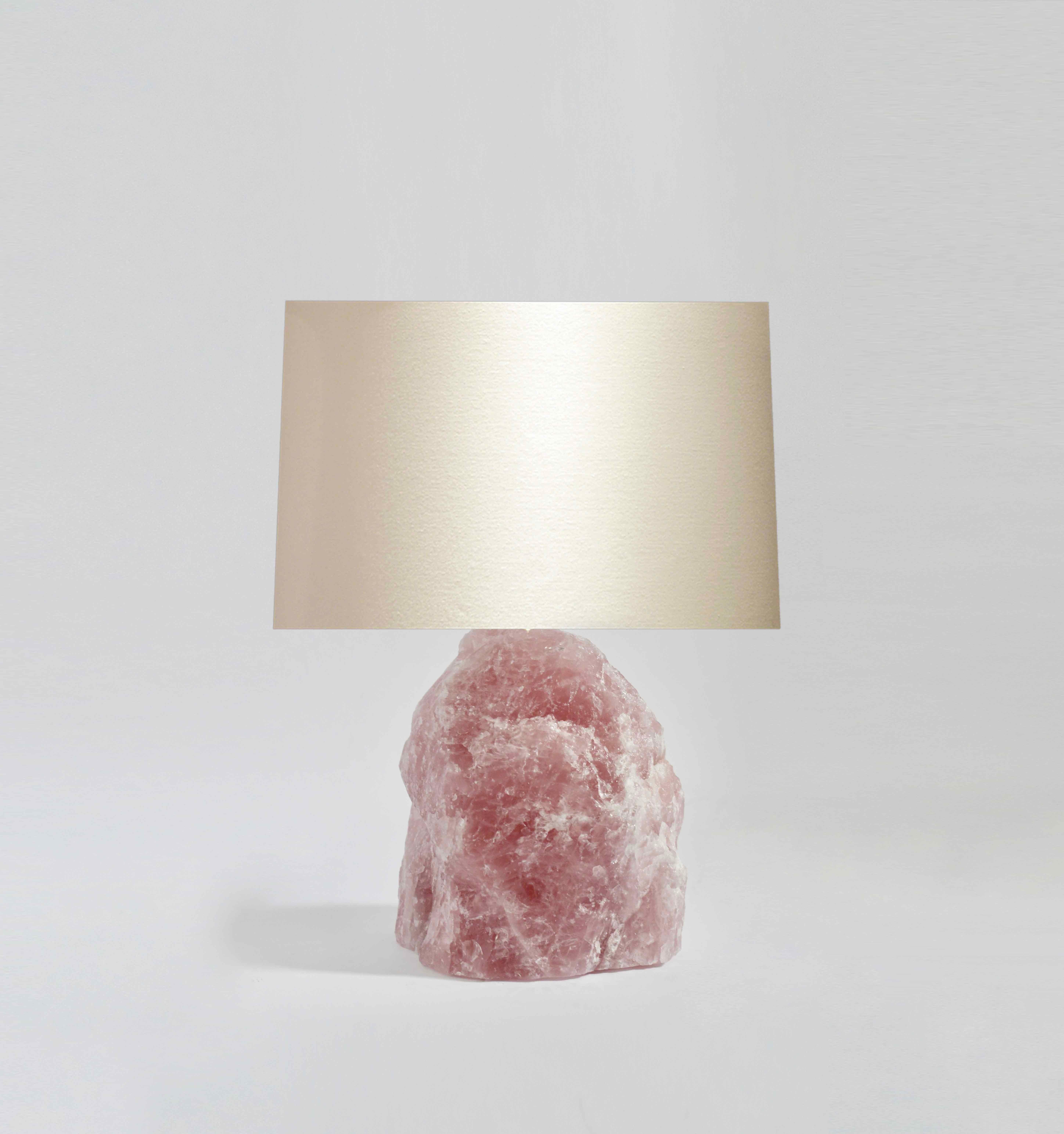 Natural rose quartz mounted as a lamp. Created by Phoenix Gallery, NYC.
Lampshade do not include.
To the top of quartz: 11.5