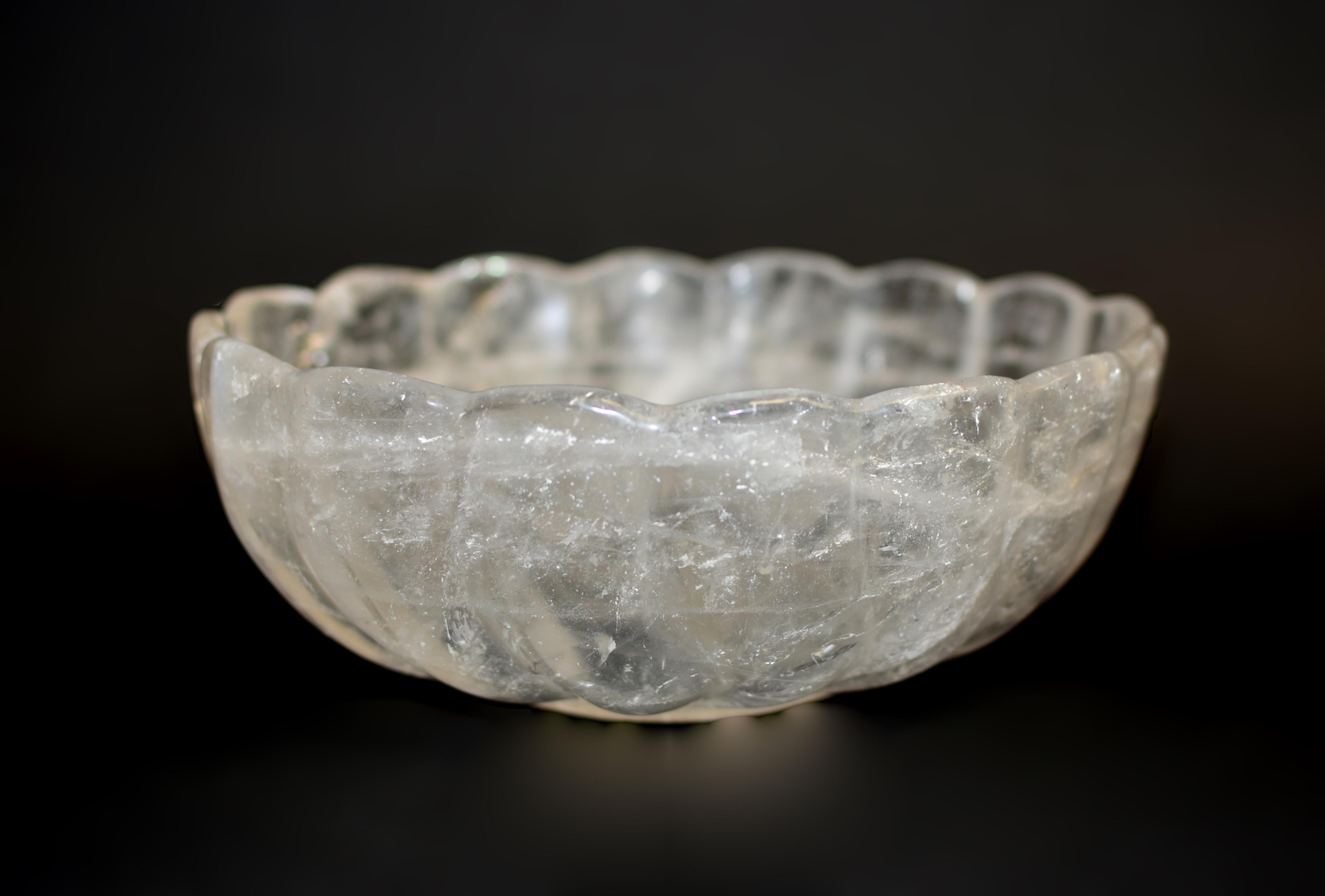 Cuenco de Loto de Cuarzo de Cristal de Roca Natural 8,5 Indio en venta