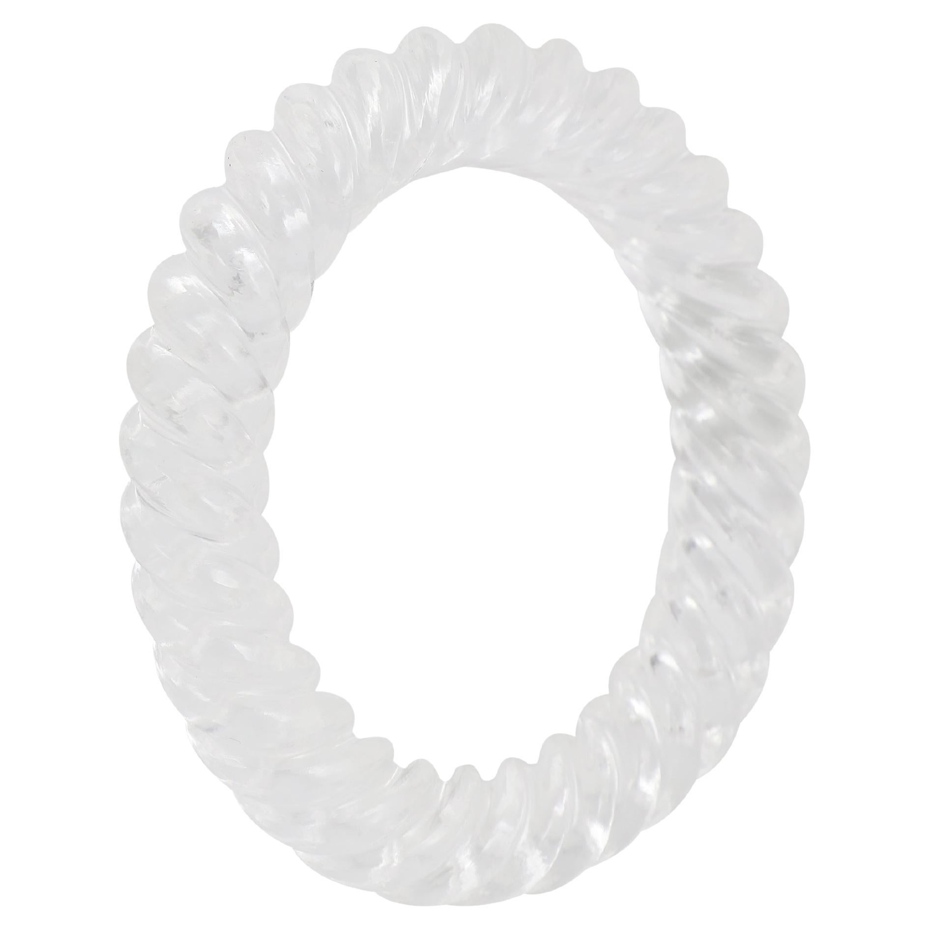 Modern Natural rock crystal rope carving bangle from single piece For Sale