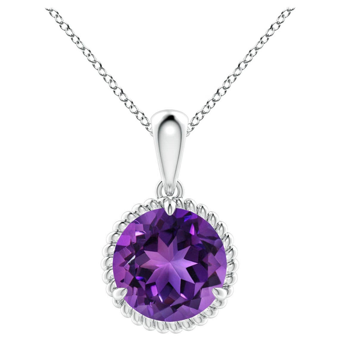 Natürlicher Seilrahmen 1.7 Karat Amethyst Solitär Anhänger aus 14 Karat Weißgold
