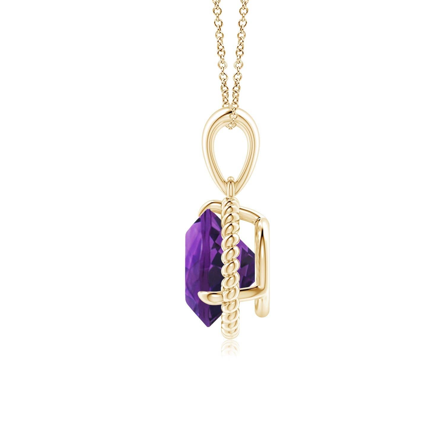 Round Cut Natural Rope-Framed 1.7ct Amethyst Solitaire Pendant in 14K Yellow Gold For Sale