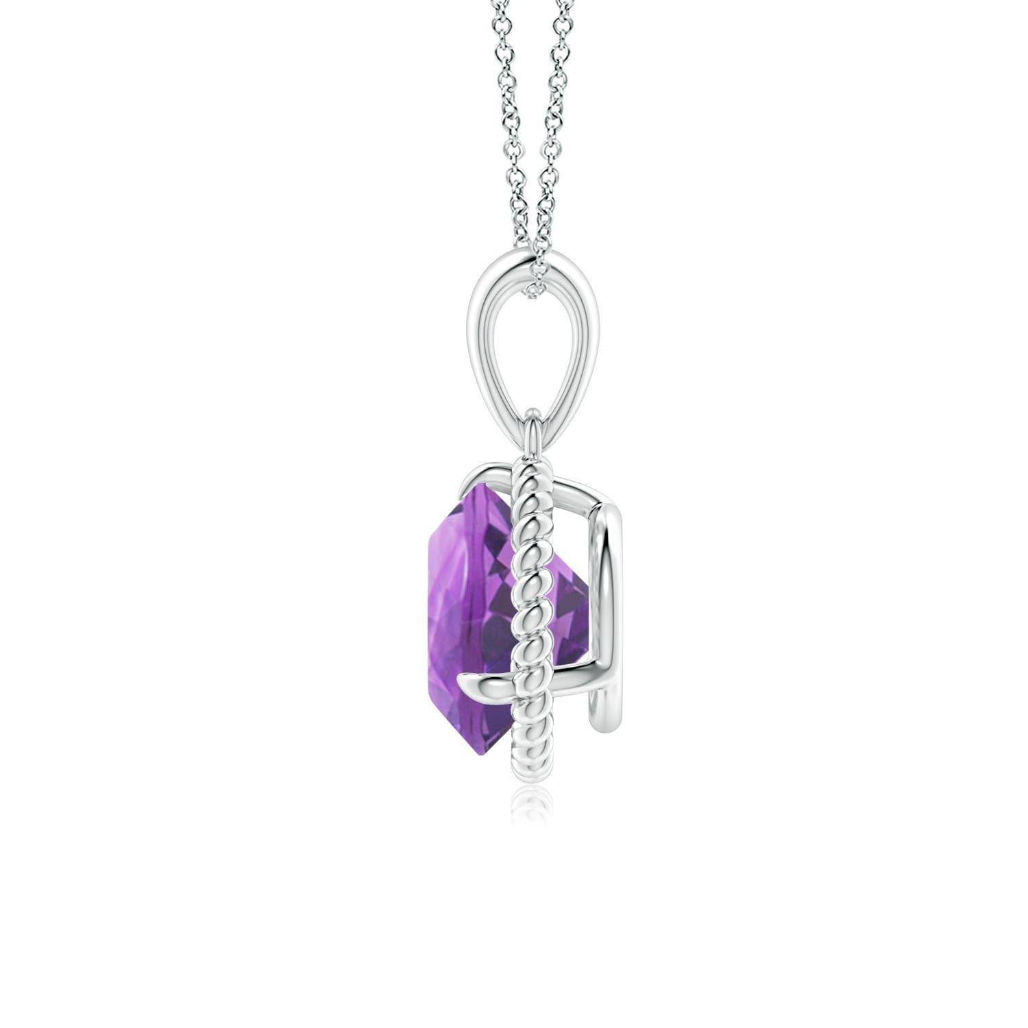 Round Cut Natural Rope-Framed 1.7ct Amethyst Solitaire Pendant in Platinum For Sale