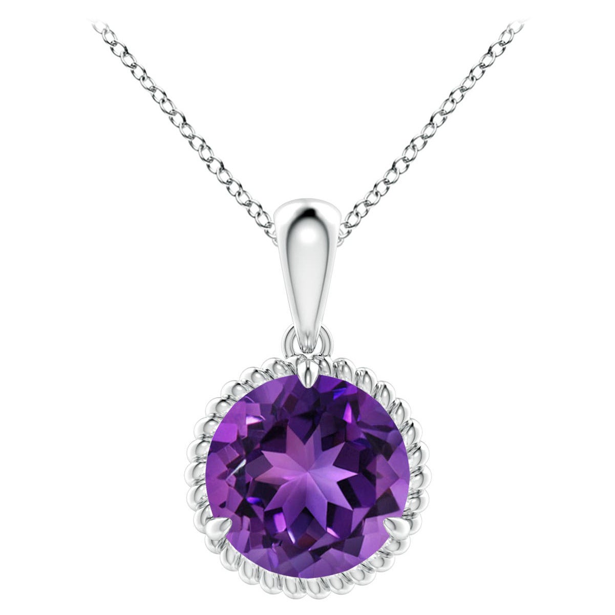 Pendentif solitaire en platine encadré de cordes naturelles avec améthyste de 1,7 carat