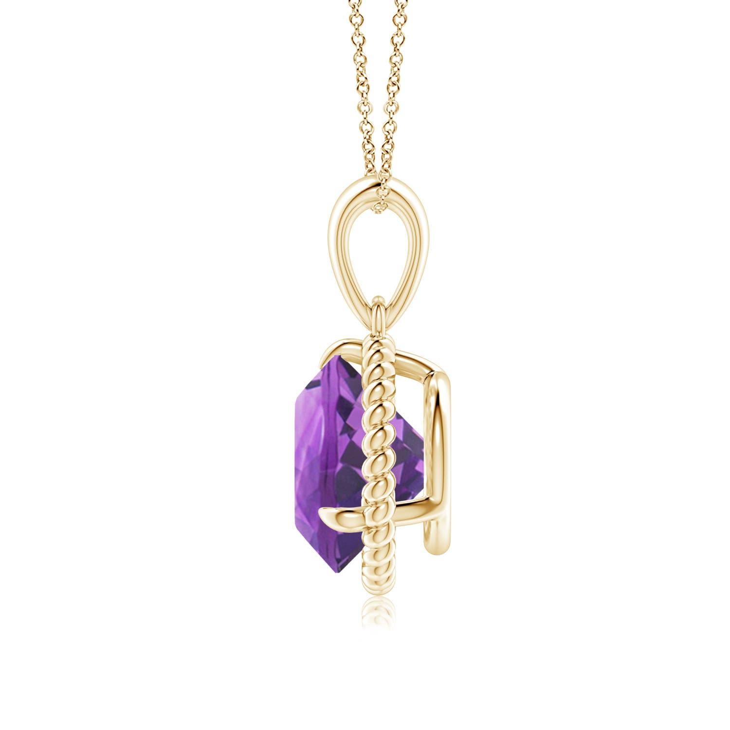 Round Cut Natural Rope-Framed 2.45ct Amethyst Solitaire Pendant in 14K Yellow Gold For Sale