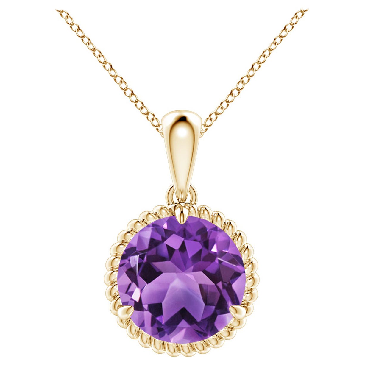 Natürlicher Seilrahmen Amethyst Solitär Anhänger in 14K Gelbgold mit 2,45 Karat Amethyst und Solitär
