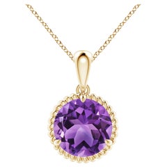 Pendentif solitaire en or jaune 14 carats encadré de cordes naturelles avec améthyste de 2,45 carats