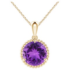 Pendentif solitaire en or jaune 14 carats encadré de cordes naturelles avec améthyste de 2,45 carats