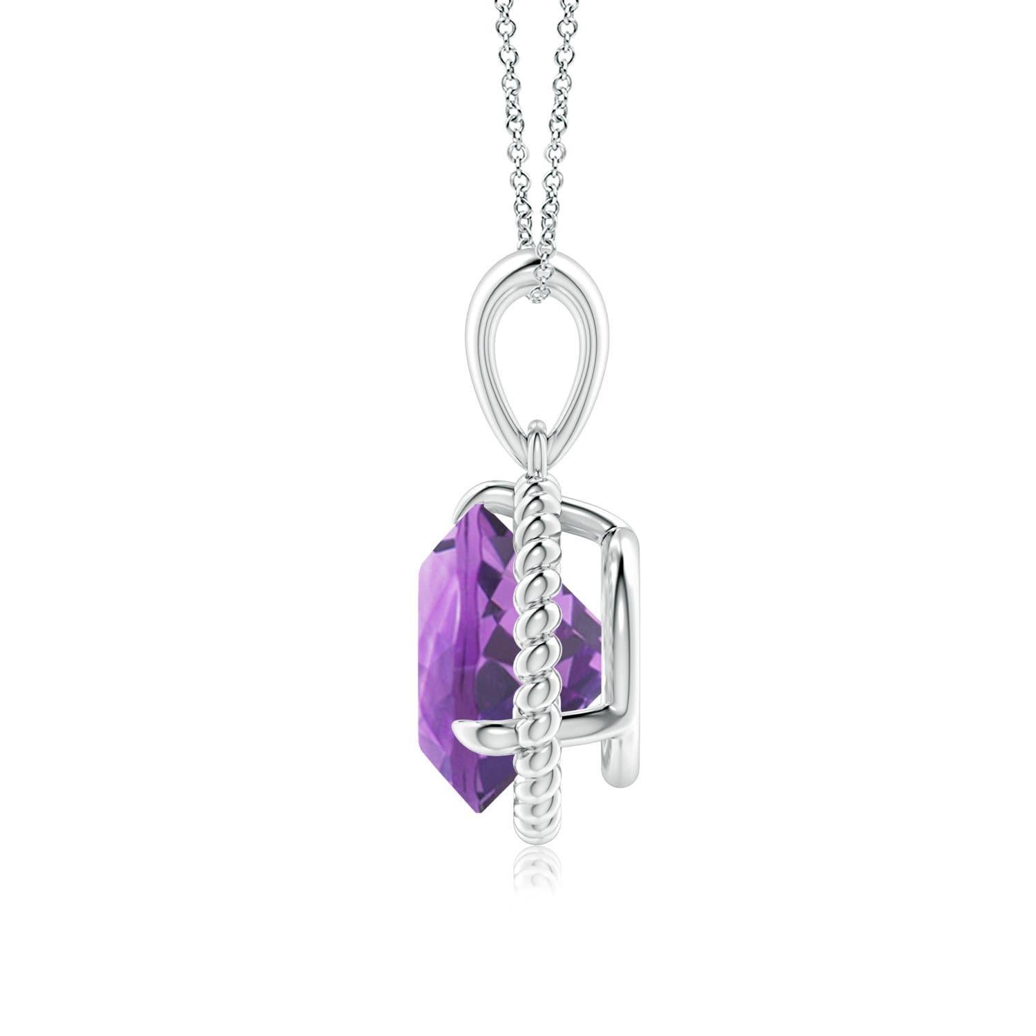 Round Cut Natural Rope-Framed 2.45ct Amethyst Solitaire Pendant in Platinum For Sale