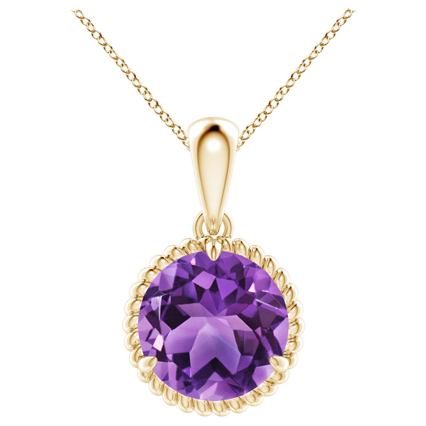 Natürlicher Seilrahmen 3,2 Karat Amethyst Solitär Anhänger aus 14 Karat Gelbgold
