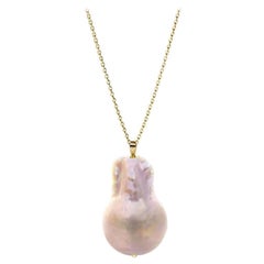 Natural Rose Baroque Pearl and 14 Karat Yellow Gold Chain Necklace