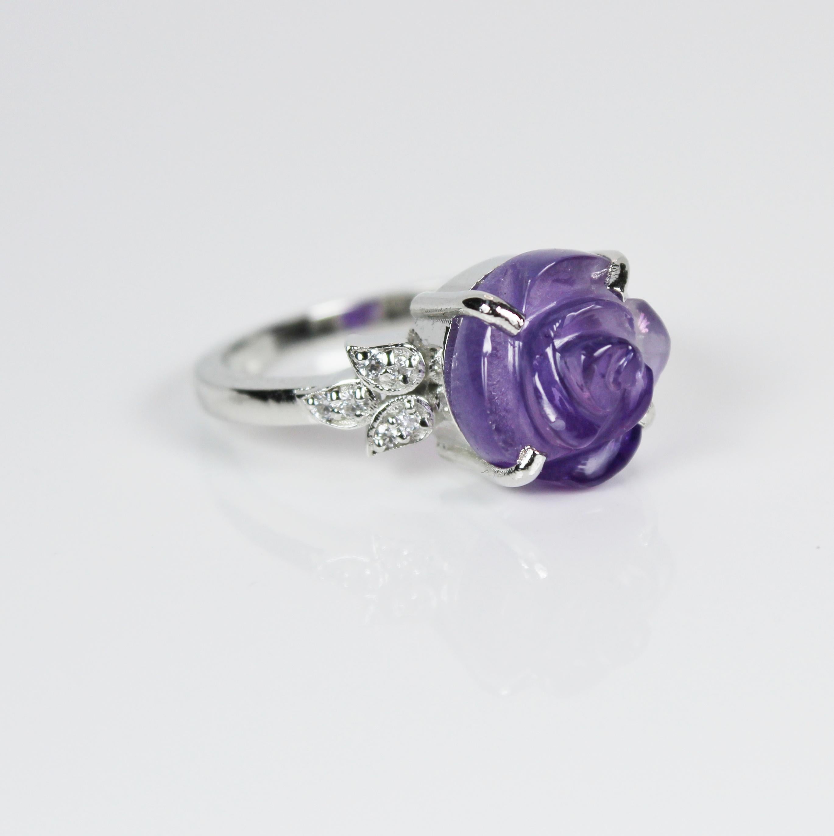 Artisan Natural Rose Cut Amethyst Gemstone Ring For Sale