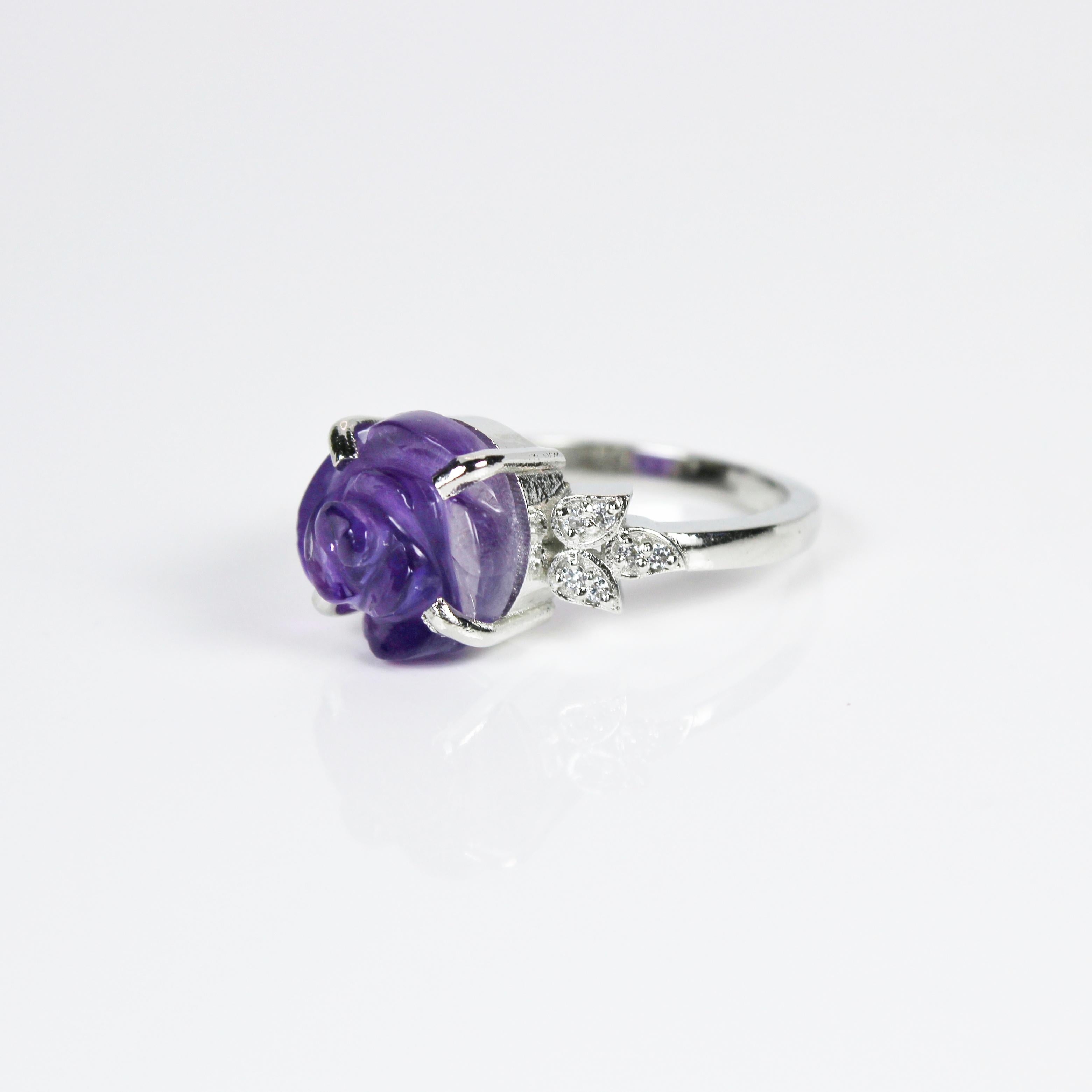 Natural Rose Cut Amethyst Gemstone Ring In New Condition For Sale In Vadgam, GJ