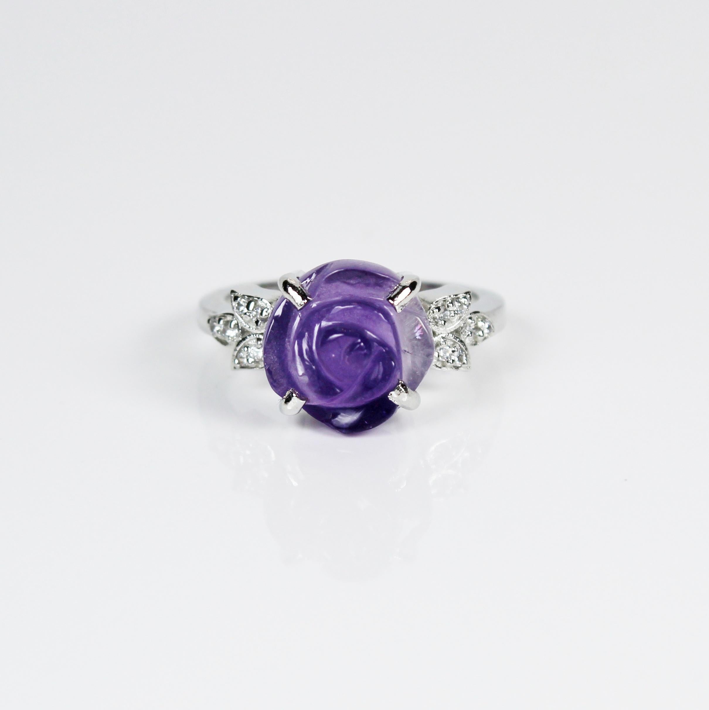 Women's Natural Rose Cut Amethyst Gemstone Ring For Sale