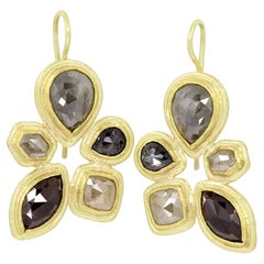 Natural Rose-Cut Diamond 22k Yellow Gold Mosaic Drop Earrings, Petra Class 2022