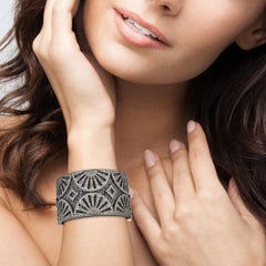 Black & White Pave Diamond Cuff Made in 14k Gold & Silver