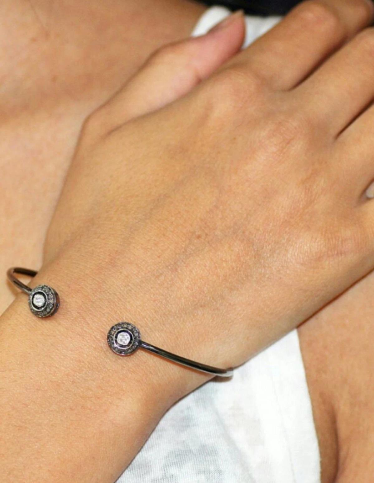 Art Déco Bracciale a forma di bracciale con diamanti naturali taglio rosa in argento 925 Regalo di gioielli di moda. in vendita