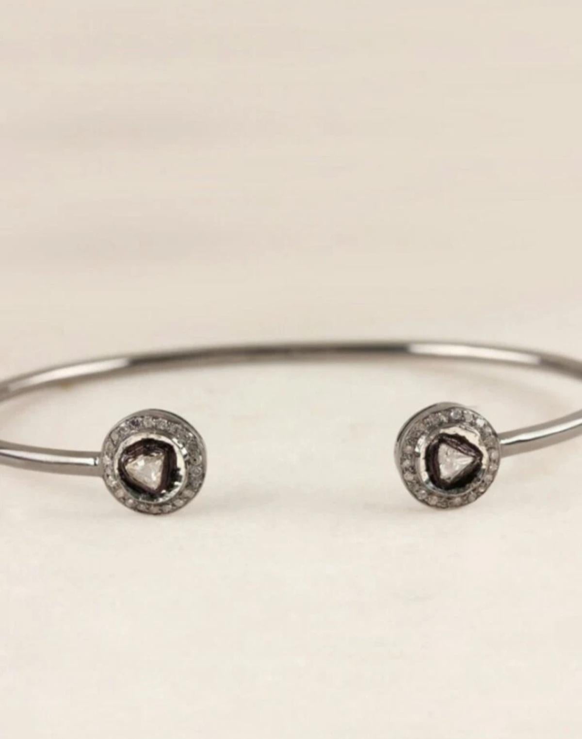 Bracciale a forma di bracciale con diamanti naturali taglio rosa in argento 925 Regalo di gioielli di moda. in vendita 2