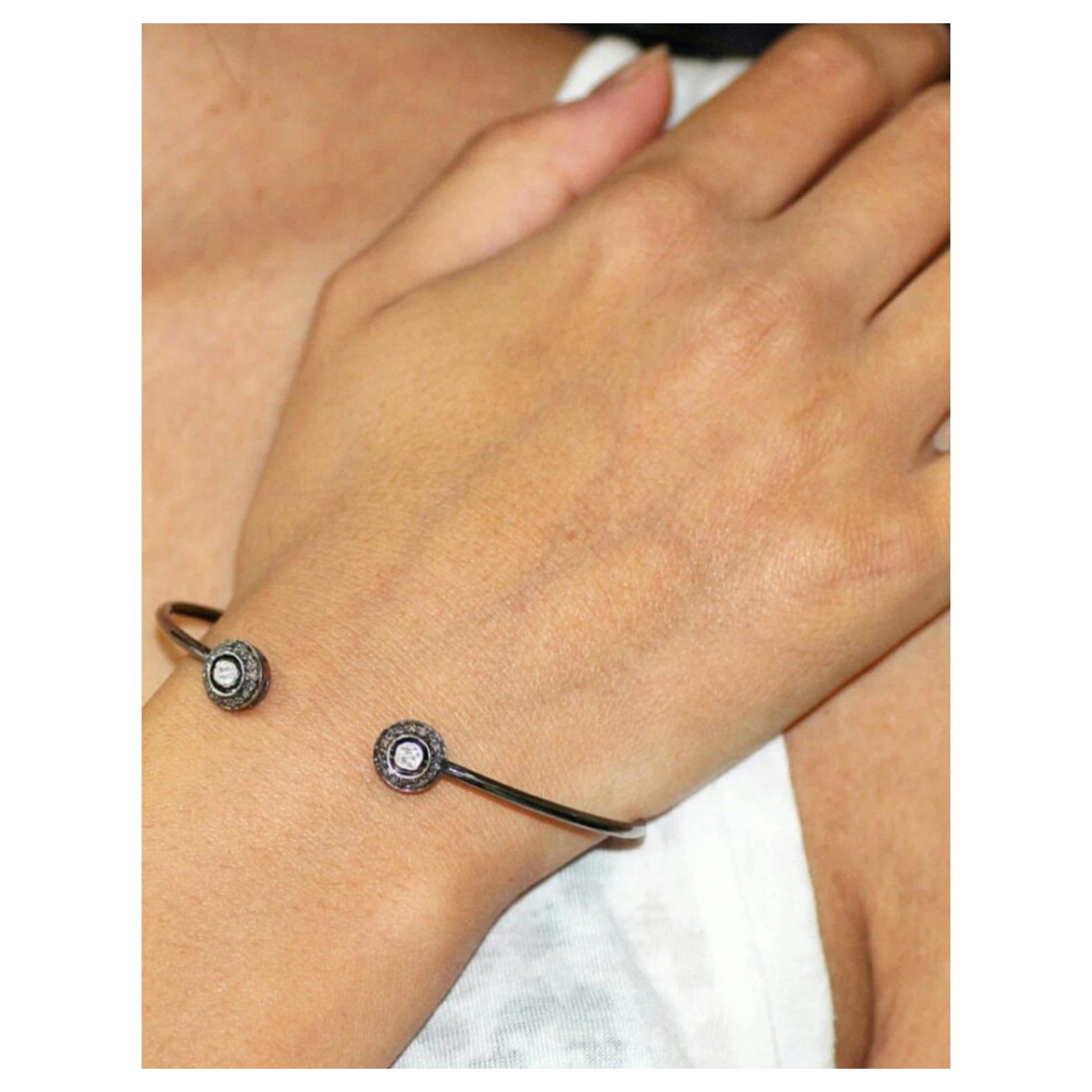 Bracciale a forma di bracciale con diamanti naturali taglio rosa in argento 925 Regalo di gioielli di moda. in vendita