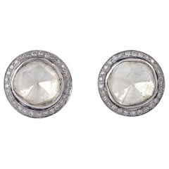 Natural Rose-Cut Diamond Halo Stud Earrings in 18KT Gold