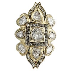 Natürlicher Rosenschliff-Diamant-Pavé-Ring. 14K Gelbgold