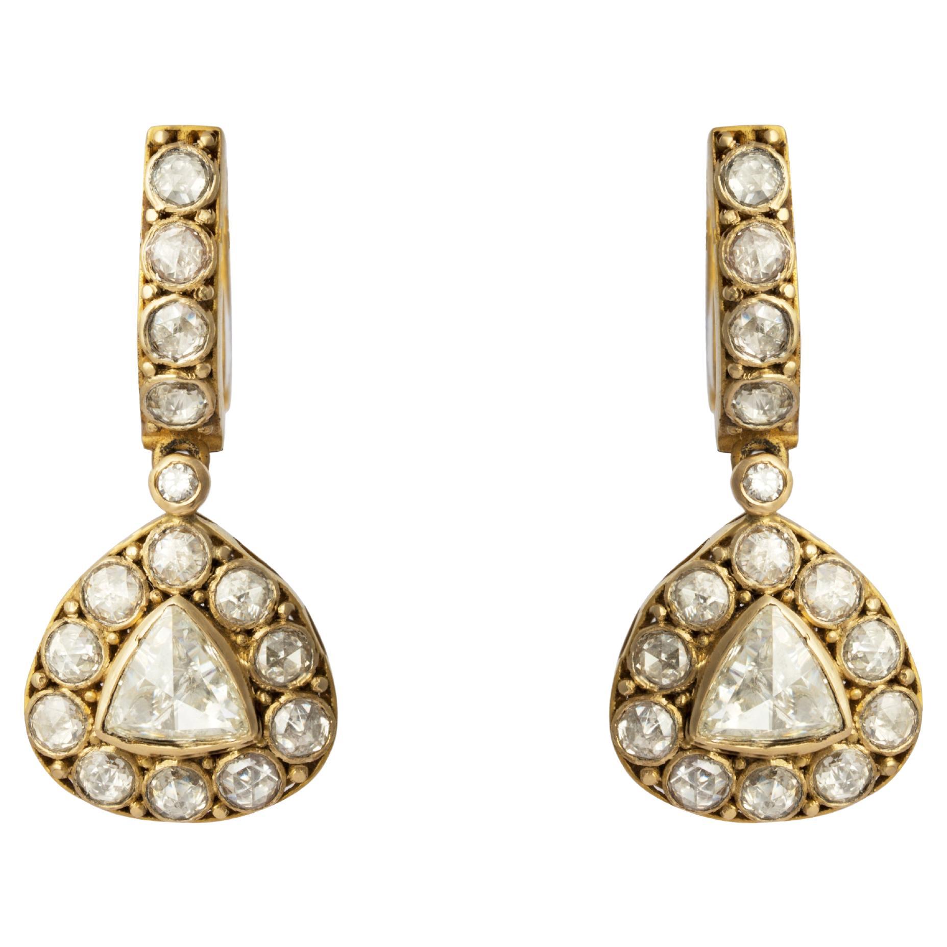 Natural Rose Cut Diamond Earring in 18k Gold For Sale at 1stDibs