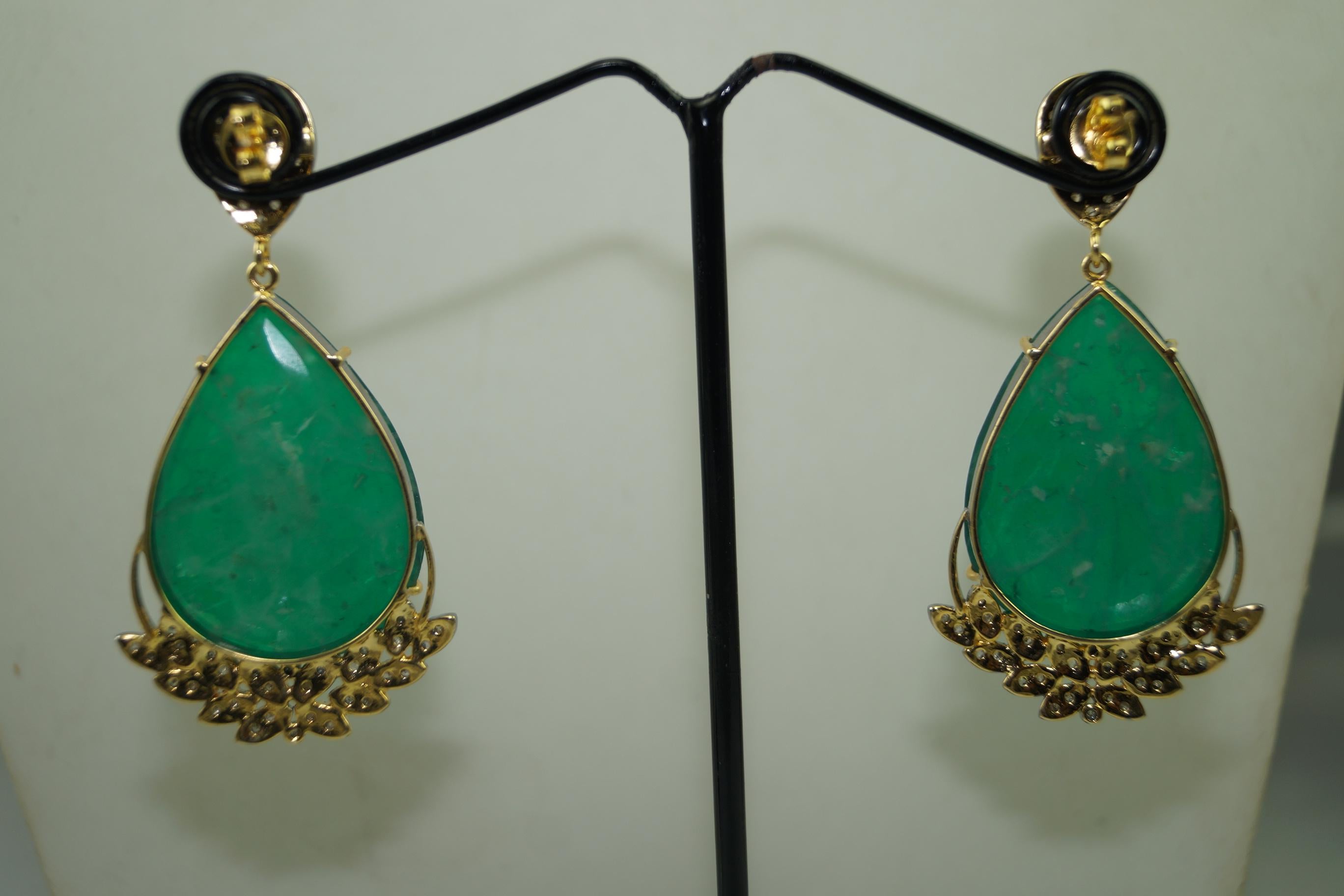 Taille rose Boucles d'oreilles pendantes en argent sterling et jade vert, diamants naturels taille rose en vente