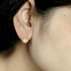 Natural Rose Cut Minimalist Stud Earrings With Pave Diamonds In 18k Gold
