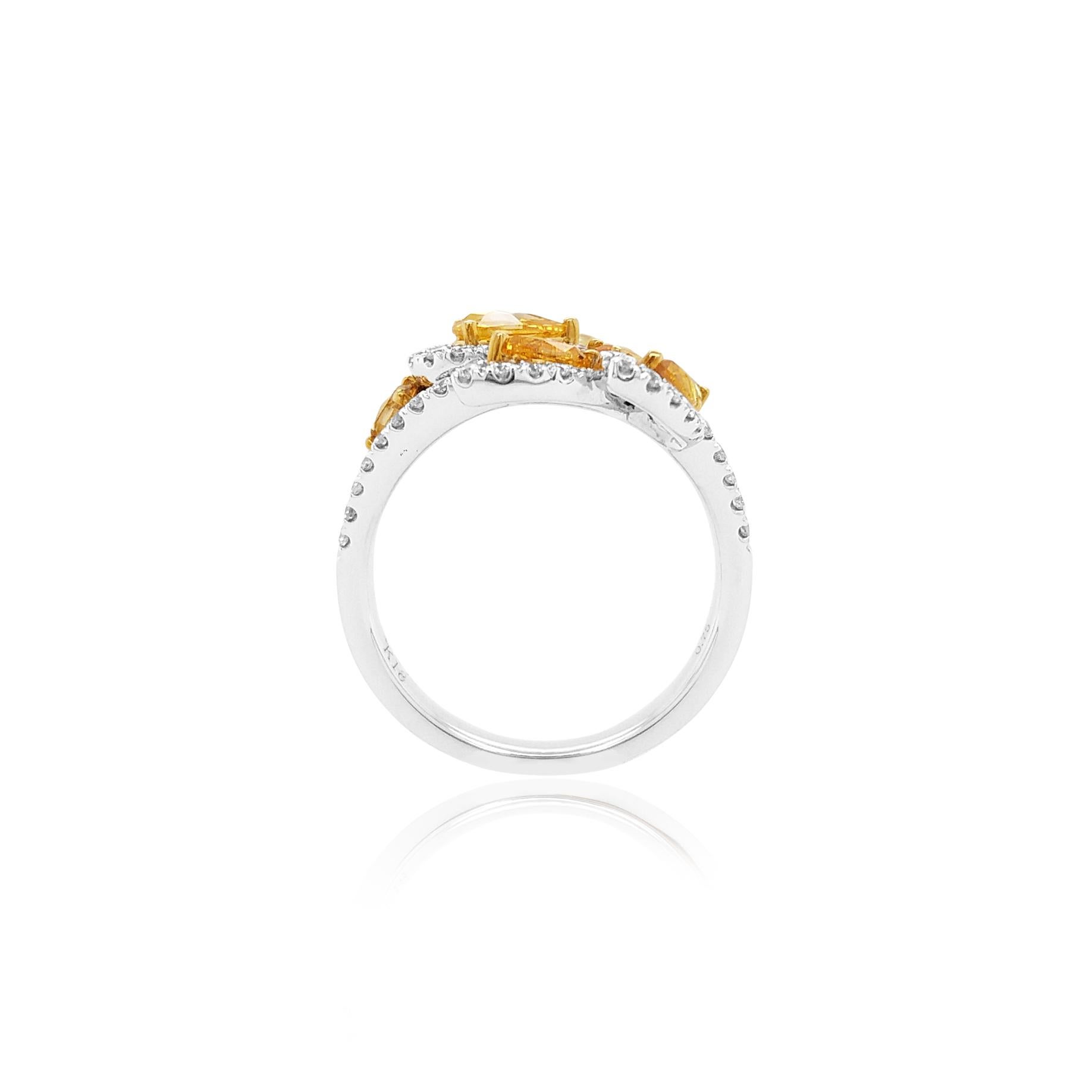 Contemporary Natural Rose Cut Multi-Color Diamond and White Diamond in Platinum Cocktail Ring
